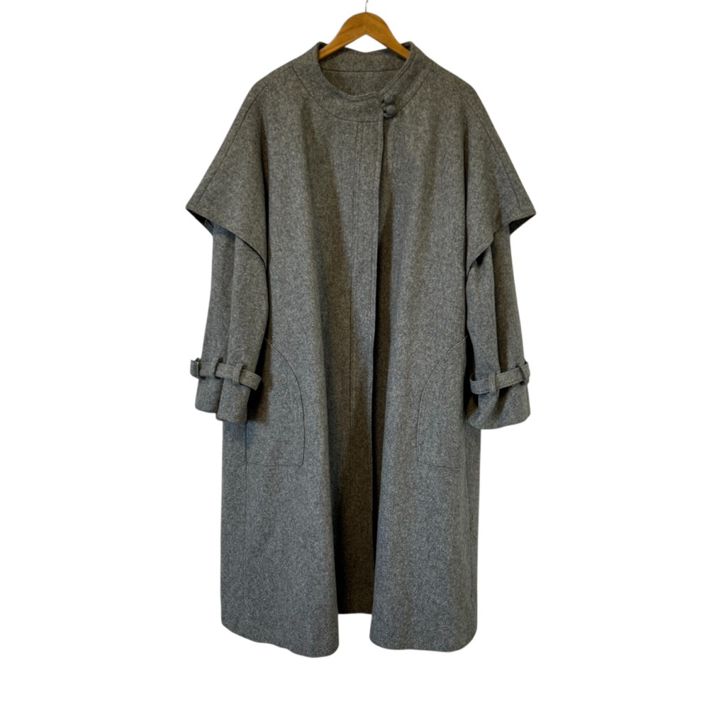 Vintage Gray Wool Cape Coat Oversized Designer Overcoat Opera Winter Womens XL‎